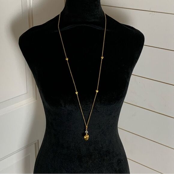 Kirks Folly cherub heart pendant necklace crystal heart charm gold tone 33" chai - Picture 2 of 10